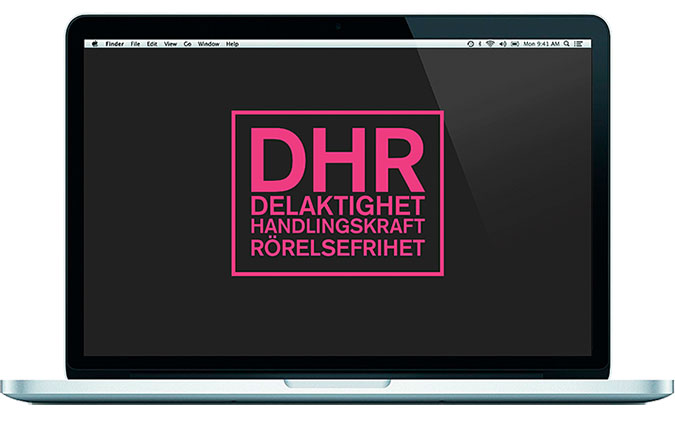 En laptop-dator med DHRs logotyp på skärmen
