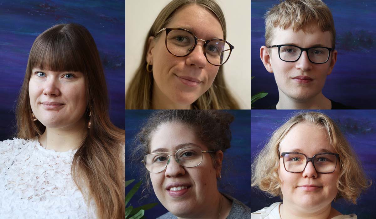 Ett montage av fem porträttbilder som visar medlemmarna i Unga rörelsehindrades förbundsstyrelse.